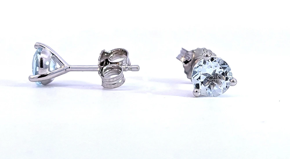 10K White Gold 5mm Aquamarine Stud Earrings with Butterfly Backs