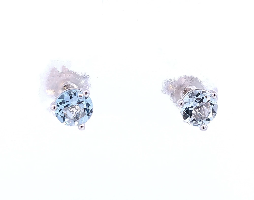 10K White Gold 5mm Aquamarine Stud Earrings with Butterfly Backs