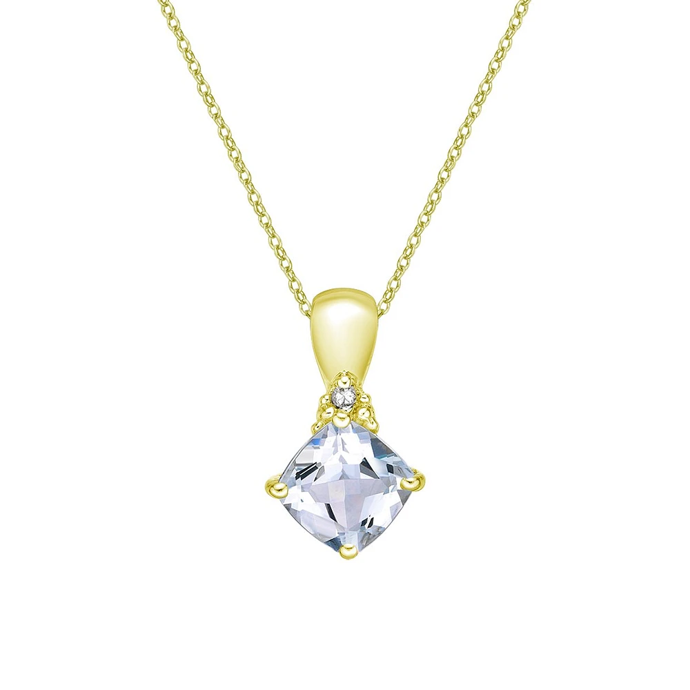10K Gold Prong-set Aquamarine pendant with diamond accent - White gold