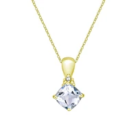 10K Gold Prong-set Aquamarine pendant with diamond accent - White gold