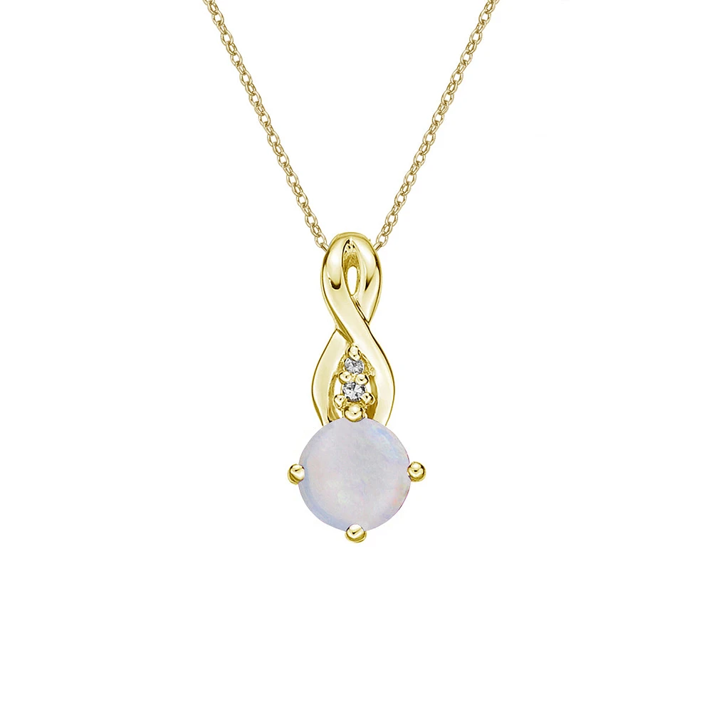10K Yellow Gold Prong-set White Opal Pendant with Diamond Accent