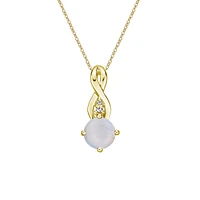 10K Yellow Gold Prong-set White Opal Pendant with Diamond Accent