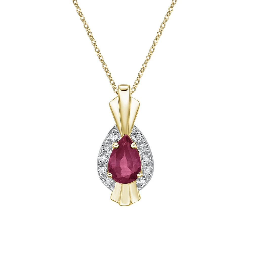 10K Yellow Gold Prong-set Ruby pendant with diamonds
