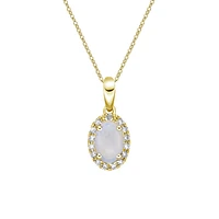 10K Yellow Gold Prong-set White Opal Pendant with Diamond Halo