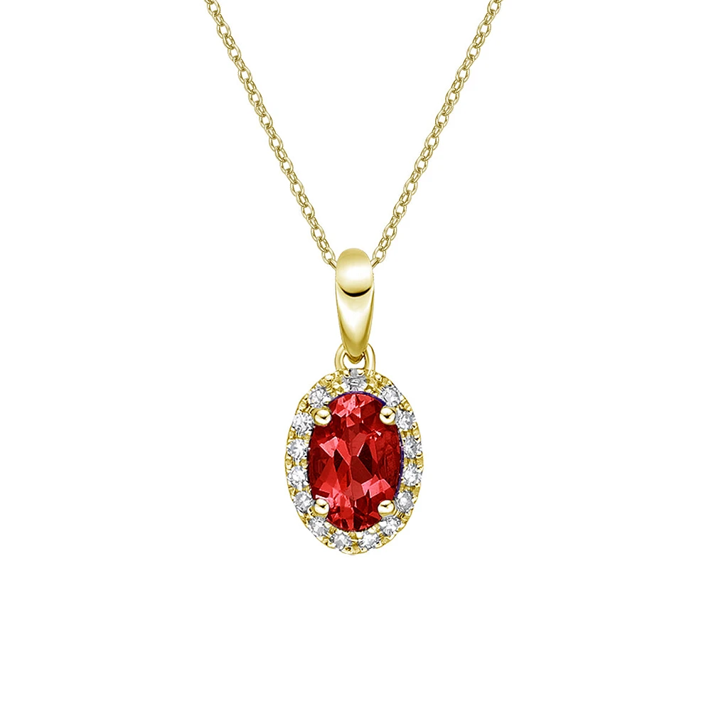10K Yellow Gold Prong-set Ruby pendant with diamond halo