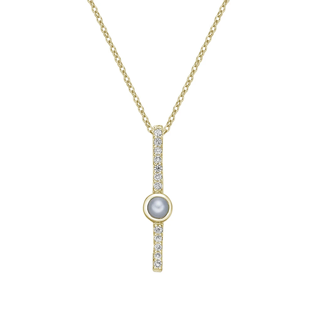10K Yellow Gold Bezel-set Freshwater Pearl pendant with diamonds (no chain)