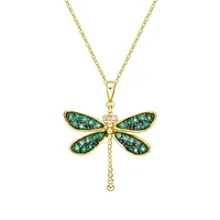 10K Yellow Gold Emerald & diamond dragonfly pendant