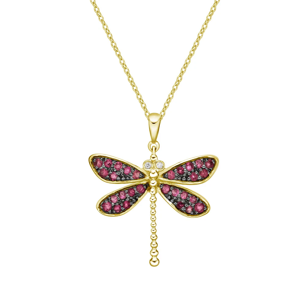 10K Yellow Gold Ruby & diamond dragonfly pendant