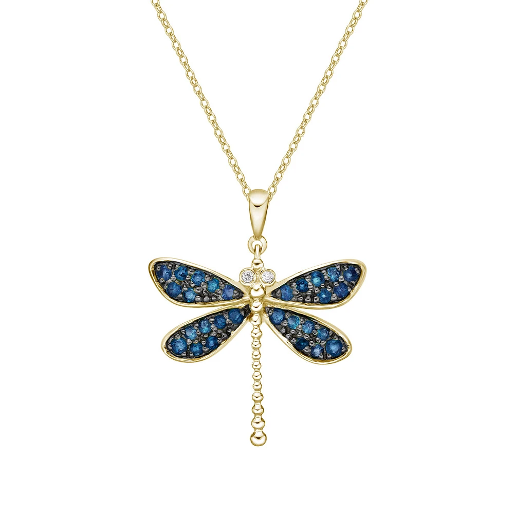 10K Yellow Gold Sapphire & Diamond dragonfly pendant