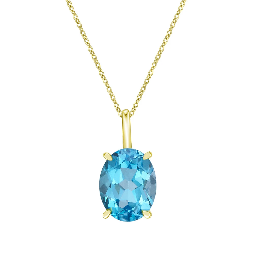 10K Yellow Gold Prong-set Oval Blue Topaz Pendant