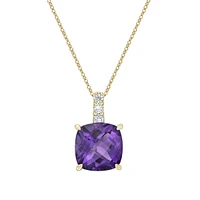 10K Yellow Gold Prong-set Amethyst pendant with diamond accent