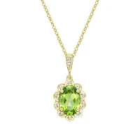 10K Yellow Gold Prong-set Peridot pendant with diamond halo
