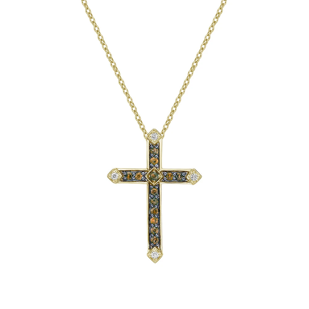 10K Yellow Gold Chocolate diamond cross pendant