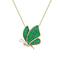 10K Yellow Gold Pave-set Emerald & diamond butterfly pendant