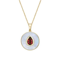 10K Yellow Gold Garnet and Mother of Pearl pendant with chain