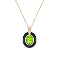 10K Yellow Gold Bezel-set Peridot and diamond pendant with enamel