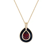 10K Yellow Gold Garnet and diamond pendant with enamel