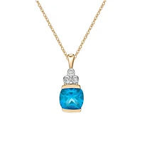 10K Yellow Gold Swiss Blue Topaz and Diamond Pendant, 18"