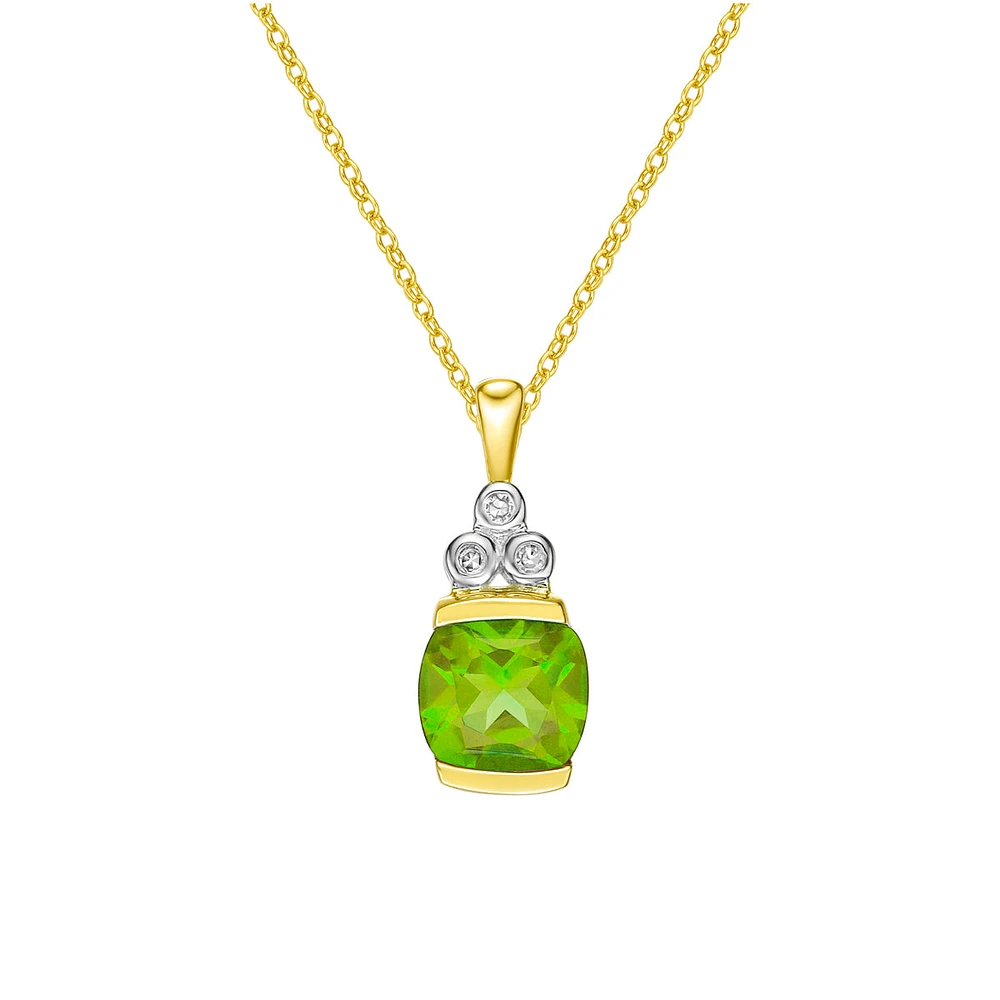 10K Yellow Gold Half channel-set Peridot Pendant with Diamond accent