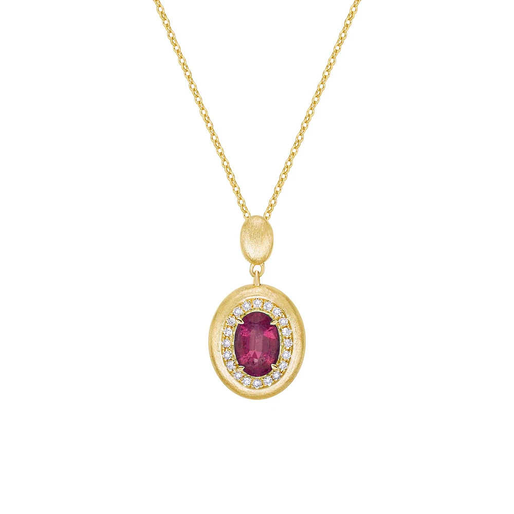 14K Yellow Gold Brushed Ruby & Diamond pendant