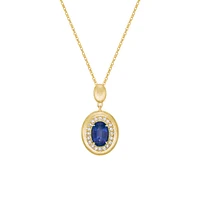 14K Yellow Gold Brushed Sapphire & Diamond pendant