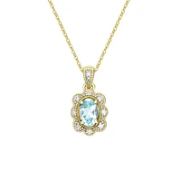10K Yellow Gold Aquamarine pendant with diamond halo