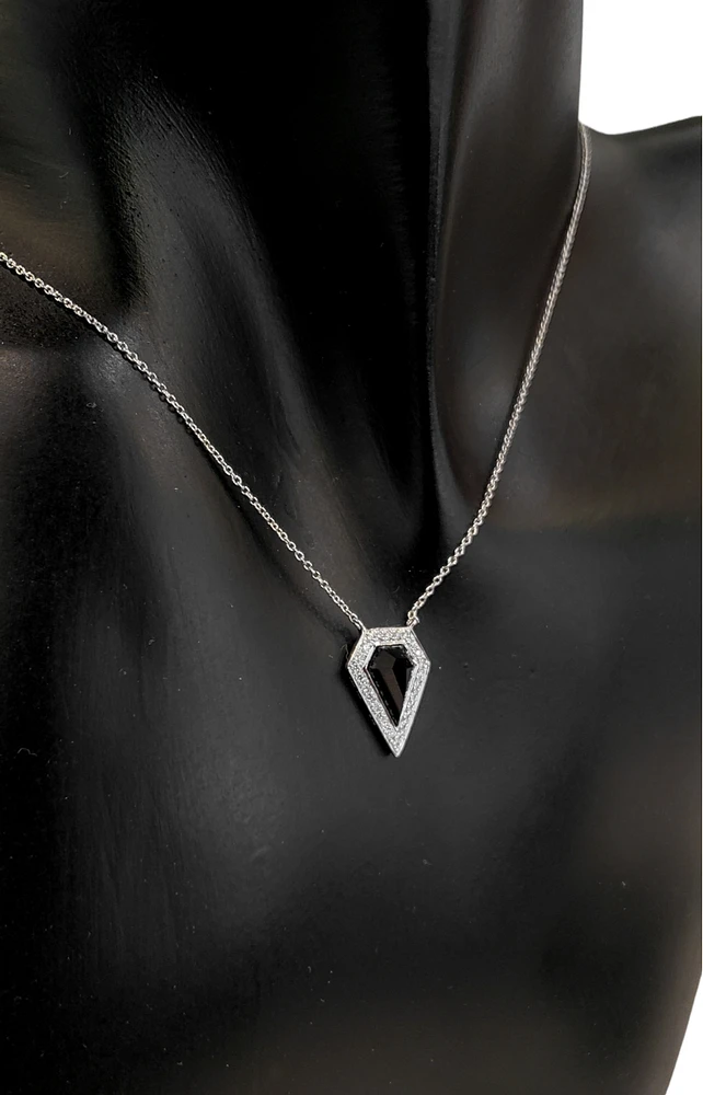 14K White Gold 0.78 Onyx & 0.10cttw Diamond Pendant