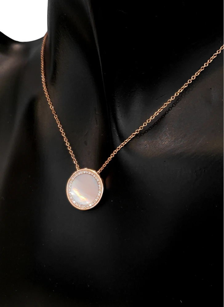 14K Rose Gold 0.11 cttw Diamond and Mother of Pearl Pendant