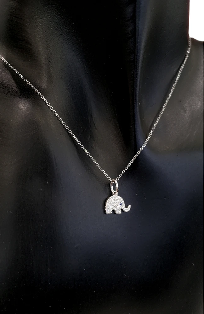 14K White Gold Sapphire and Diamond Elephant Necklace, 18"