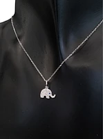 14K White Gold Sapphire and Diamond Elephant Necklace, 18"