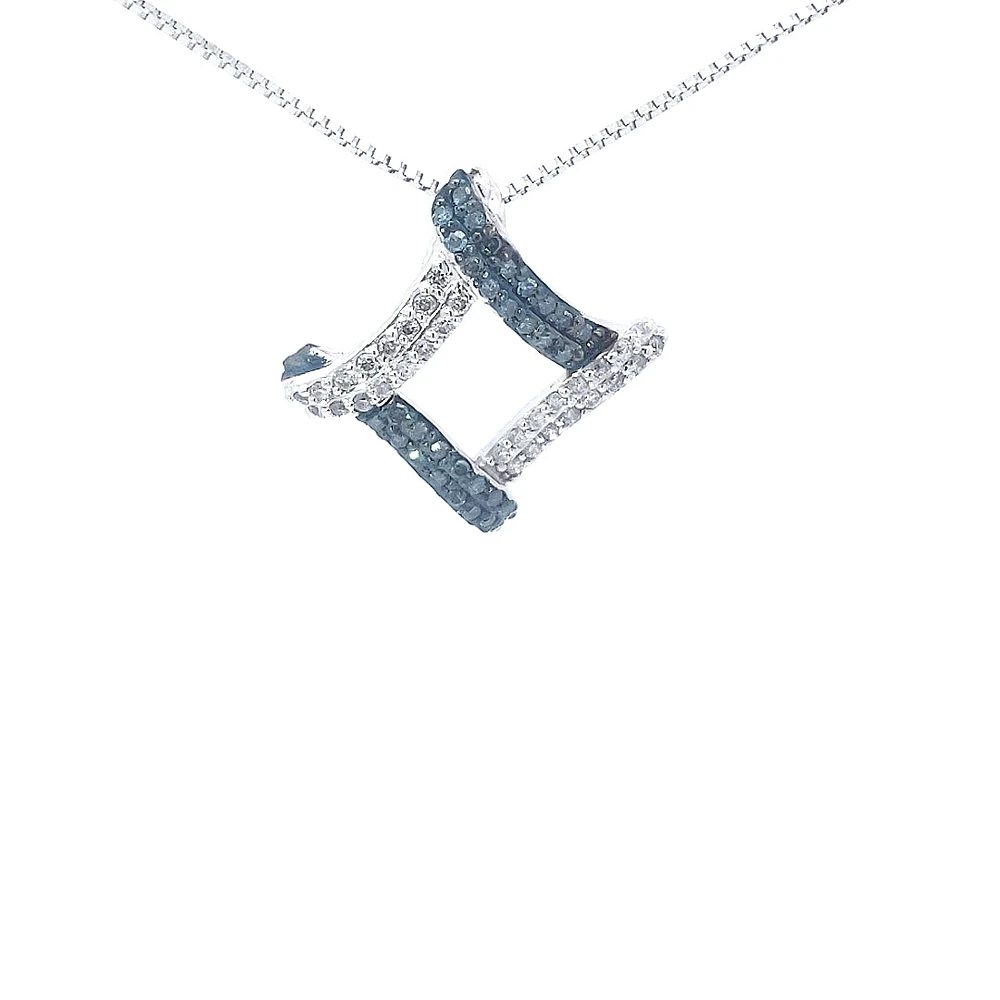 10K White Gold cttw Blue Diamond Pendant