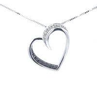 10K White Gold 0.09 cttw Black Diamond Heart Pendant, 18"