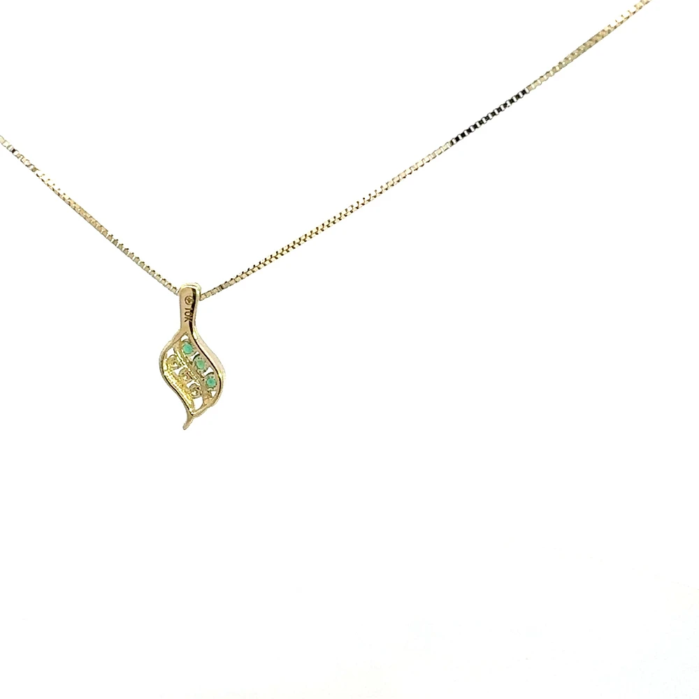 10K Yellow Gold 0.045 cttw Diamond and Emerald Pendant, 18"
