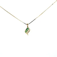 10K Yellow Gold 0.045 cttw Diamond and Emerald Pendant, 18"
