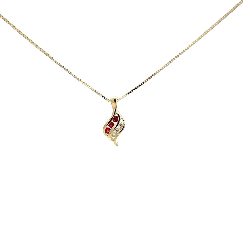 10K Yellow Gold 0.045 cttw Diamond and Ruby Pendant, 18"