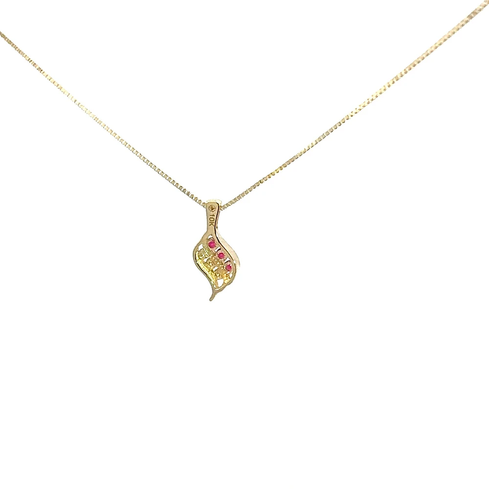 10K Yellow Gold 0.045 cttw Diamond and Ruby Pendant, 18"