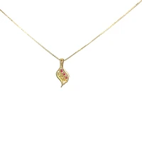 10K Yellow Gold 0.045 cttw Diamond and Ruby Pendant, 18"