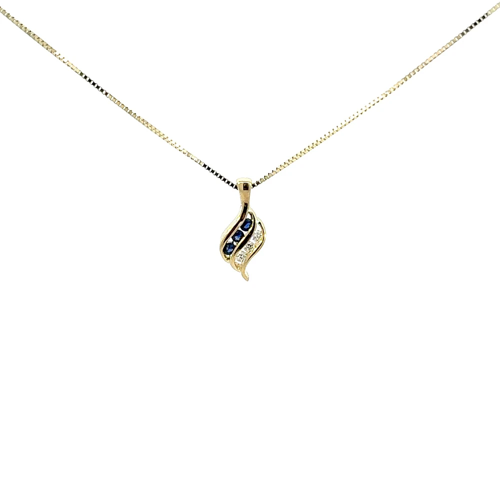 10K Yellow Gold 0.045 cttw Diamond and Sapphire Pendant, 18"