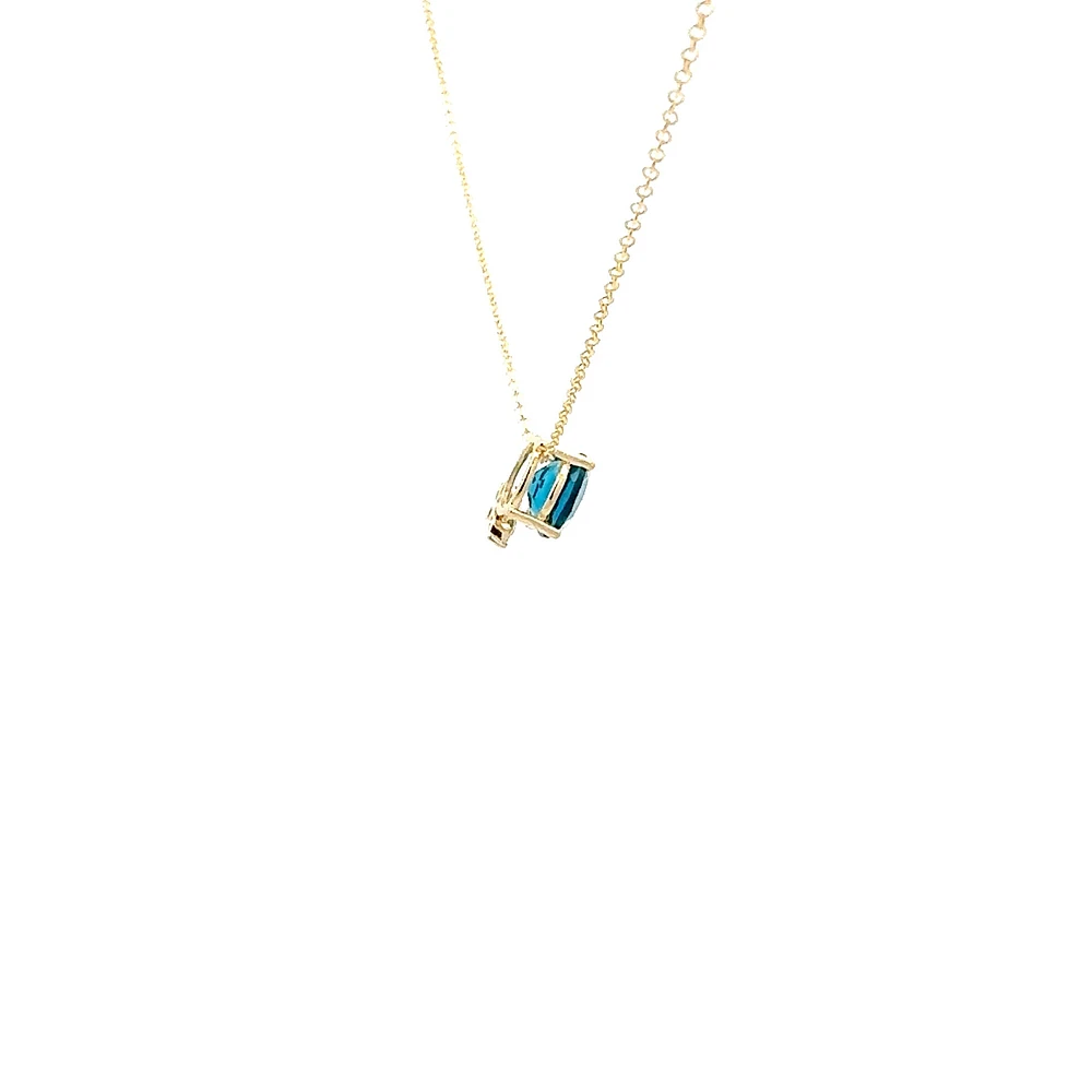 10K Yellow Gold London Blue Topaz and Diamond Pendant, 18"