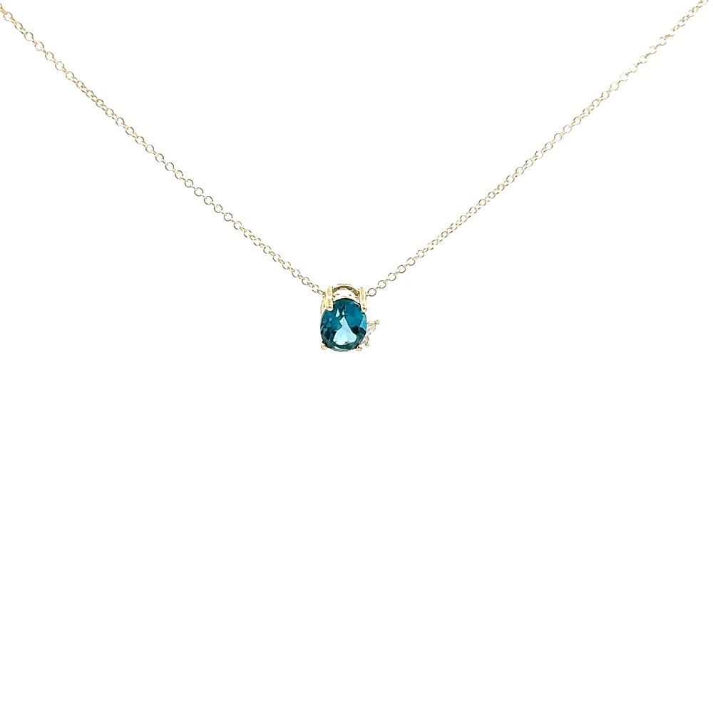 10K Yellow Gold London Blue Topaz and Diamond Pendant, 18"