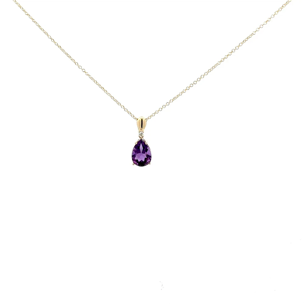 10K Yellow Gold Amethyst and Canadian Diamond Pendant