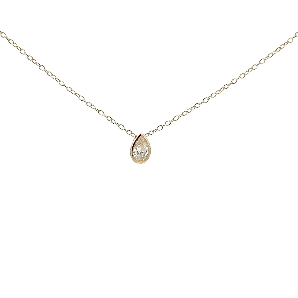 10K Lab Grown Diamond Bezel Set Necklace - Gold / Pear