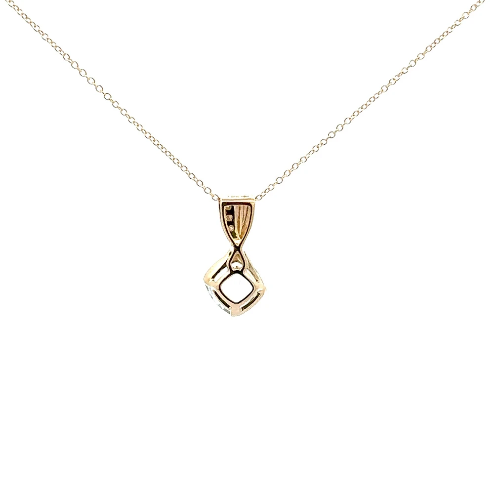10K Gold Contemporary half-channel Aquamarine & Diamond pendant with chain - yellow gold