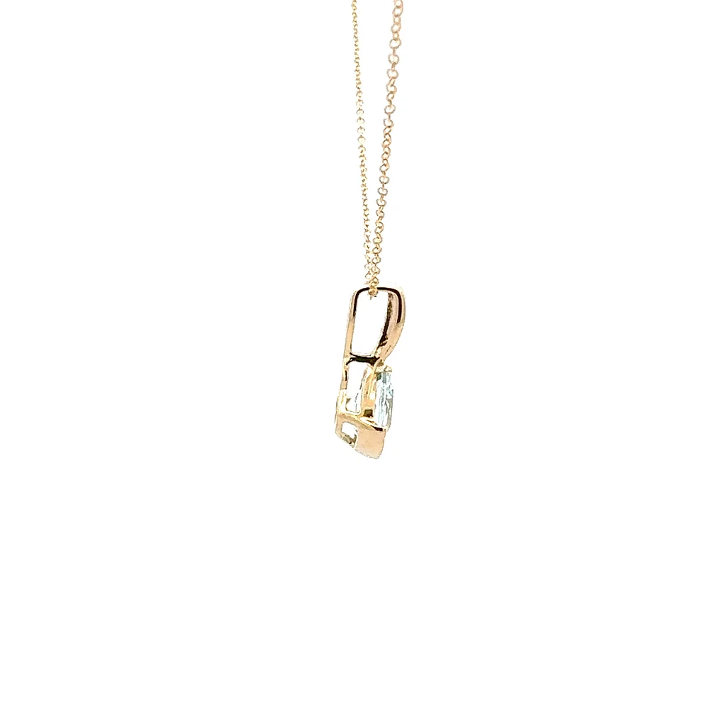 10K Gold Contemporary half-channel Aquamarine & Diamond pendant with chain - yellow gold