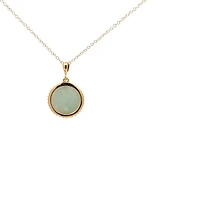 10K Gold Round Cut Jadeite and Diamond Pendant - yellow gold