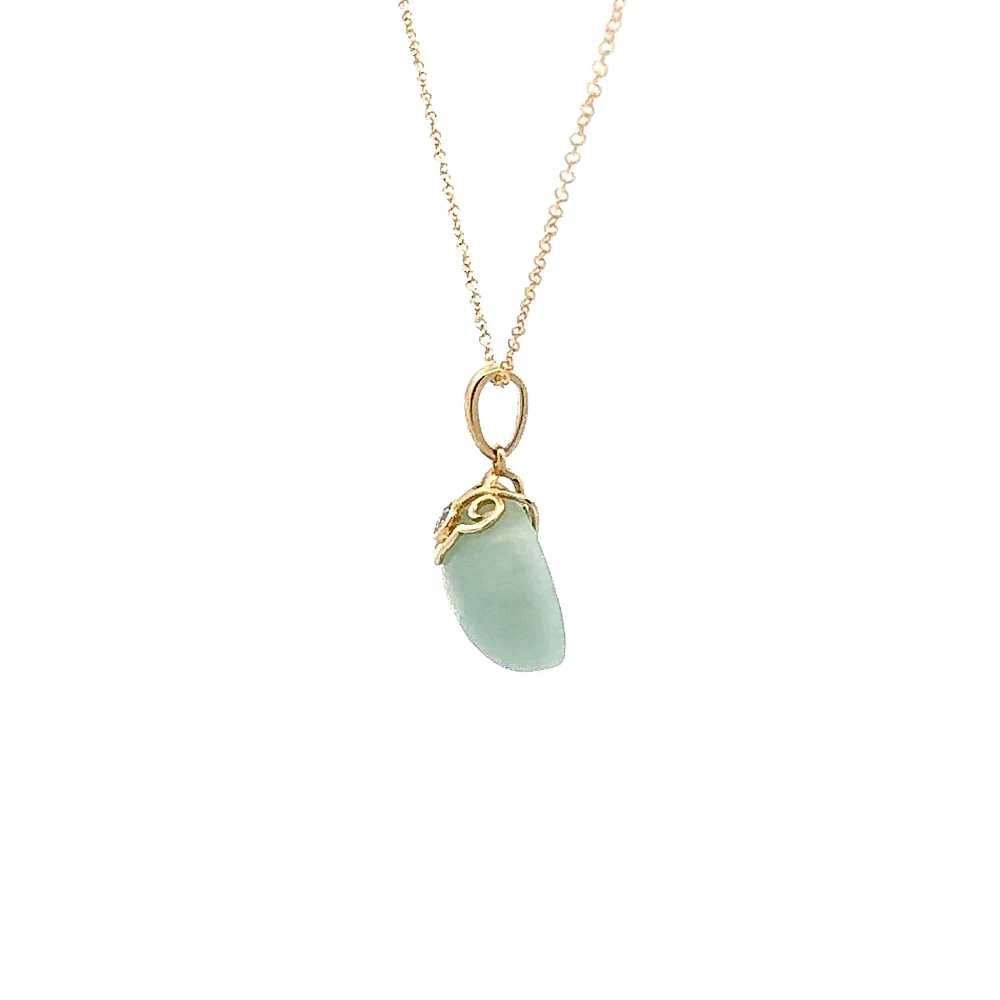 10K Gold Jadeite And Diamond Pendant