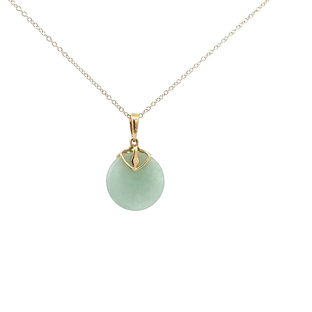 10K Gold Jadeite And Diamond Pendant