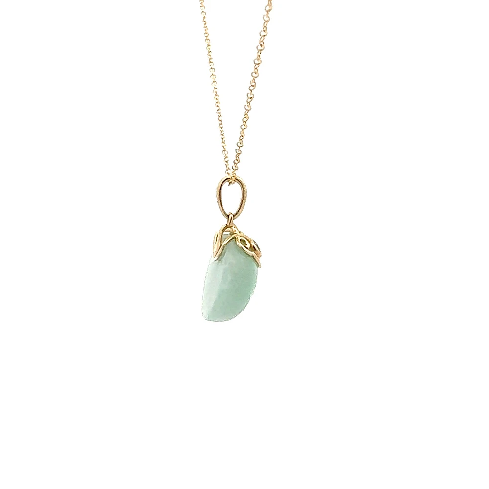 10K Gold Jadeite And Diamond Pendant