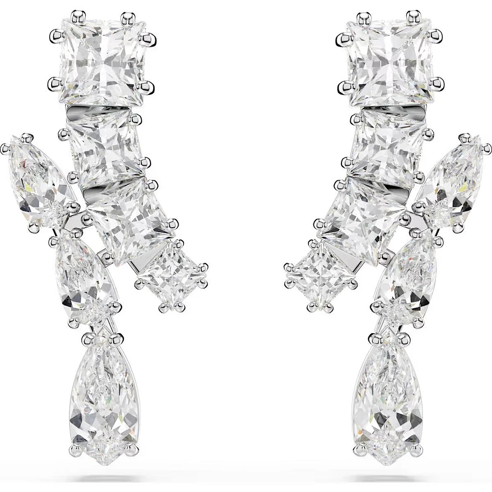 Swarovski - Matrix drop earrings, Mixed cuts, White, Rhodium plated - 5700418