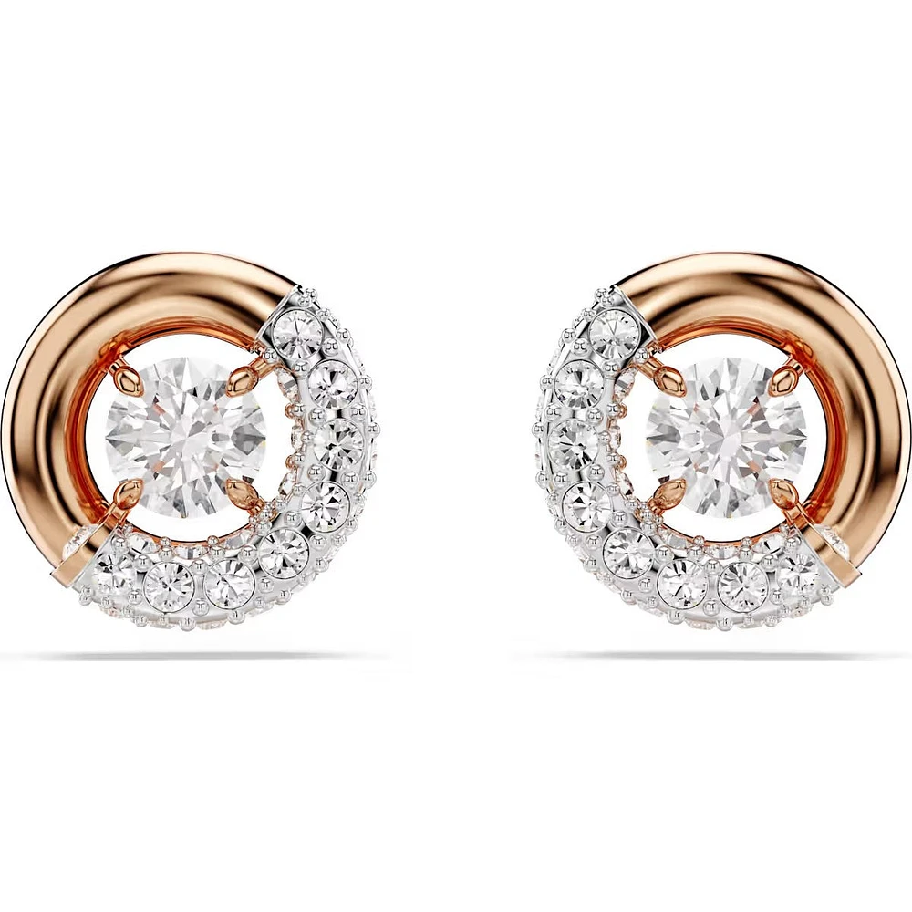 Swarovski - Dextera stud earrings, Round cut, White, Rose gold-tone plated - 5692258